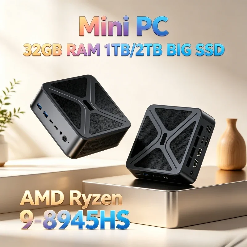 

GH8 Flagship Gaming Mini PC AMD R9 8945HS Dual NVMe Slot Expandable DDR5 RAM WiFi6 BT5.1 8K UHD HDMI 2.1 Mini Desktop Computer