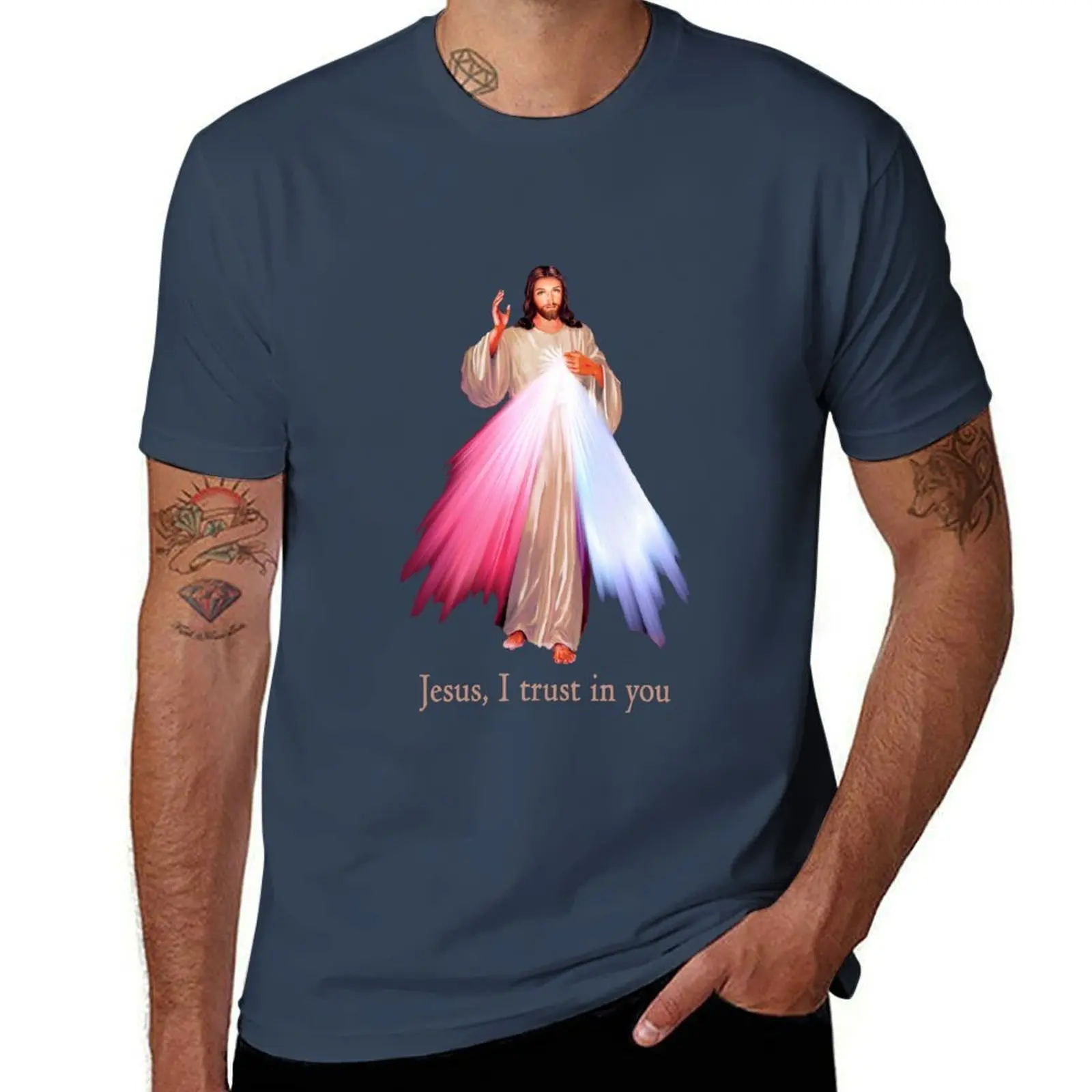 

Jesus I trust you Divine Mercy Image (transparent background design) T-Shirt t shirts for man pack white T-Shirt