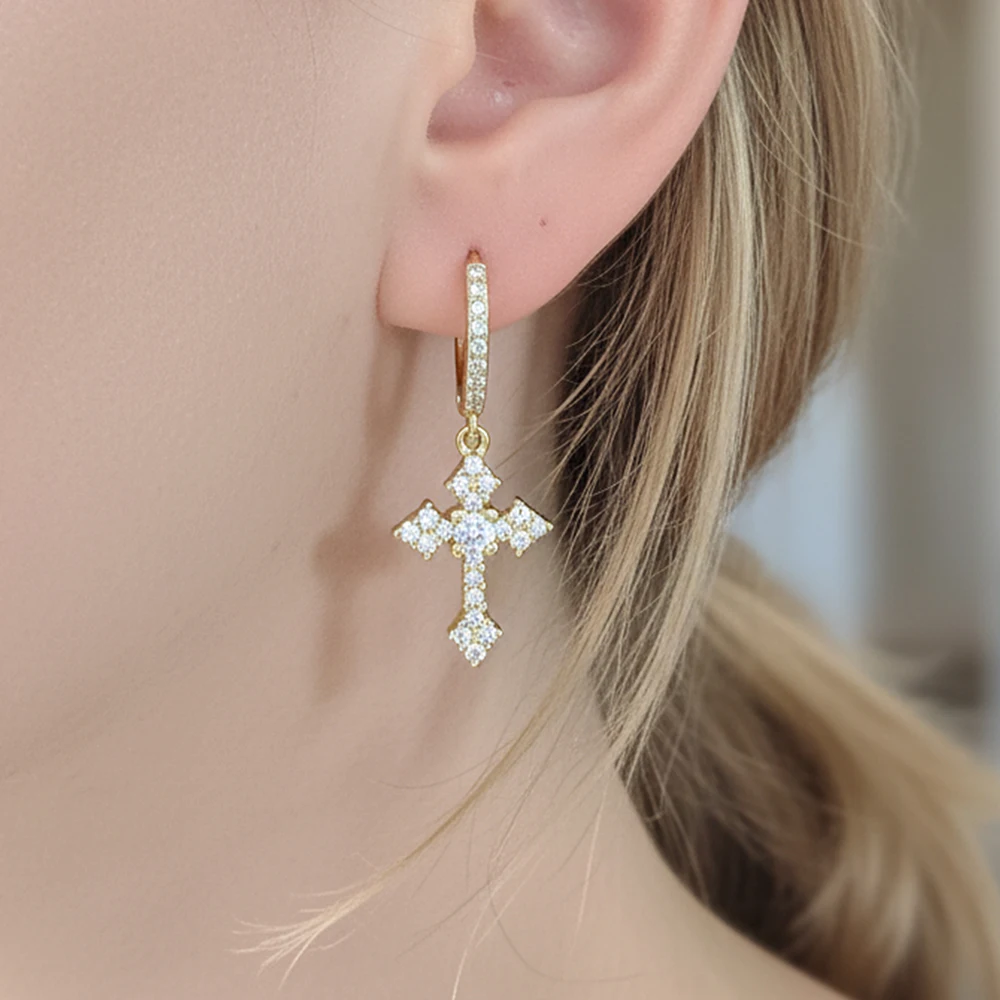 

ICECHARMI Cross Pendant Hoop EarringsInlaid Zirconia Stones Women Accessory Wedding Anniversary Gift For Him Her