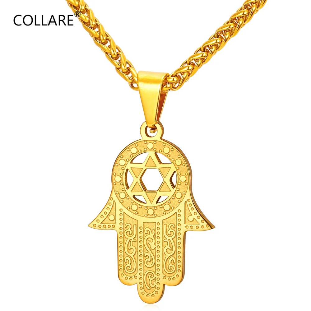 

ChainsPro Fatima Hamsa Hand Pendant Gold Color Stainless Steel Jewelry Magen David Star Accessories Ethnic Turkey Necklace P291