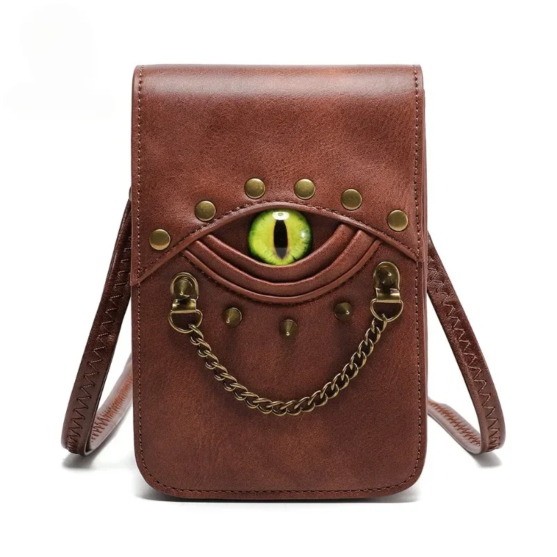 

Fashion Trend Devil's Eye Mini Shoulder Bags for Men and Women Retro Rivet Crossbody Small Square Bag PU Leather Mobile Wallet