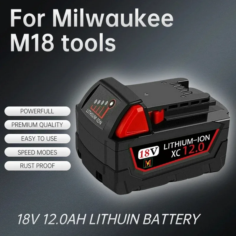 

18V 12.0Ah Replacement for Milwaukee M18 XC Lithium Battery 48-11-1860 48-11-1850 48-11-1840 48-11-1820 Rechargeable Batteries