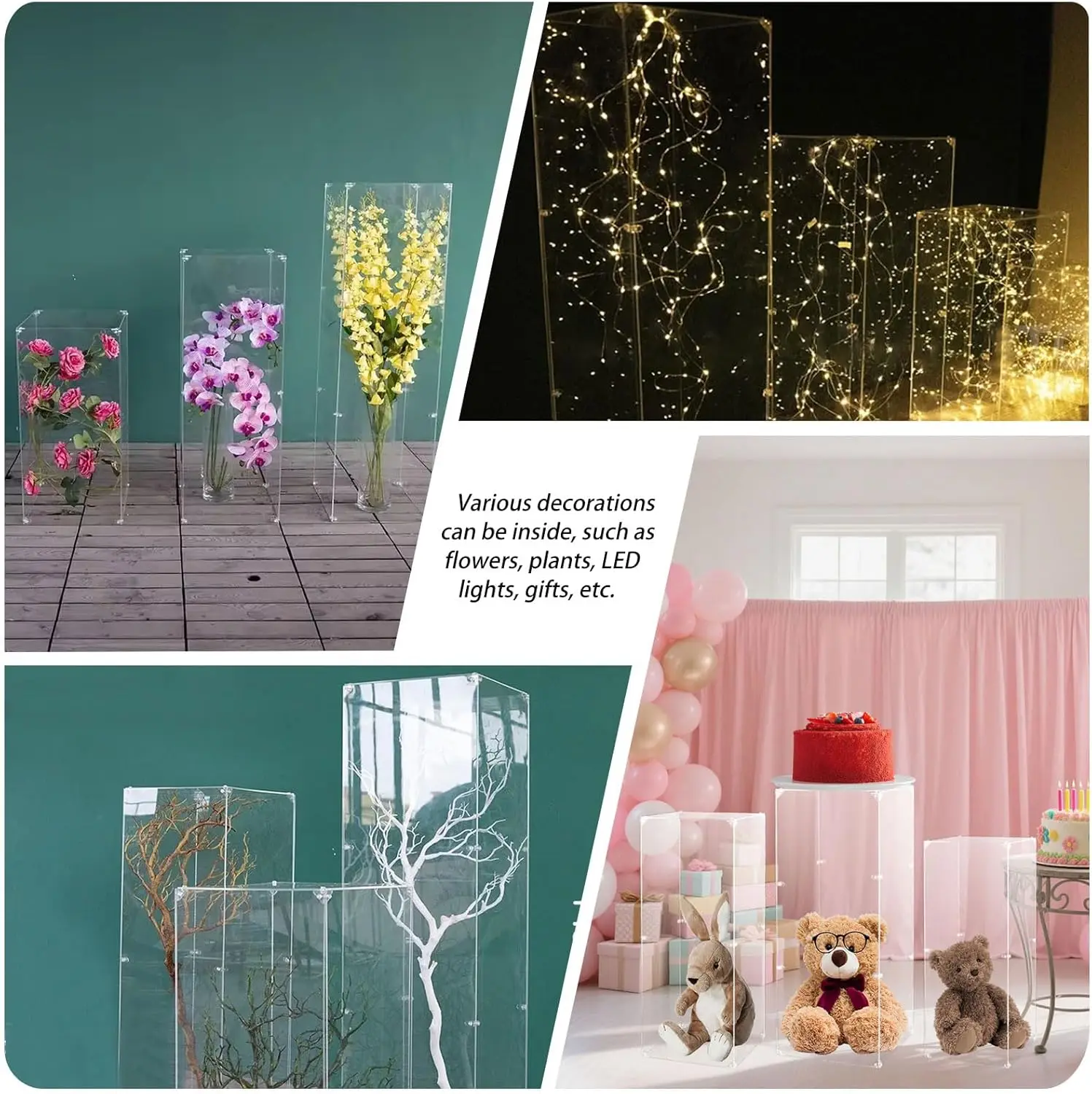 

Acrylic Column Pedestal Stand for Party 3-Piece Set Clear Lucite Display Pedestal for Flower Wedding Birthday Event Decoration