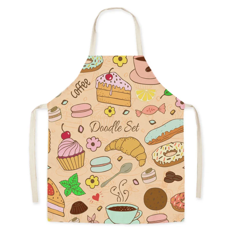 Cartoon Food Print Apron Fruit Pattern Parent-child Sleeveless Apron Linen Stain Resistant Apron Kitchen Cooking Accessories