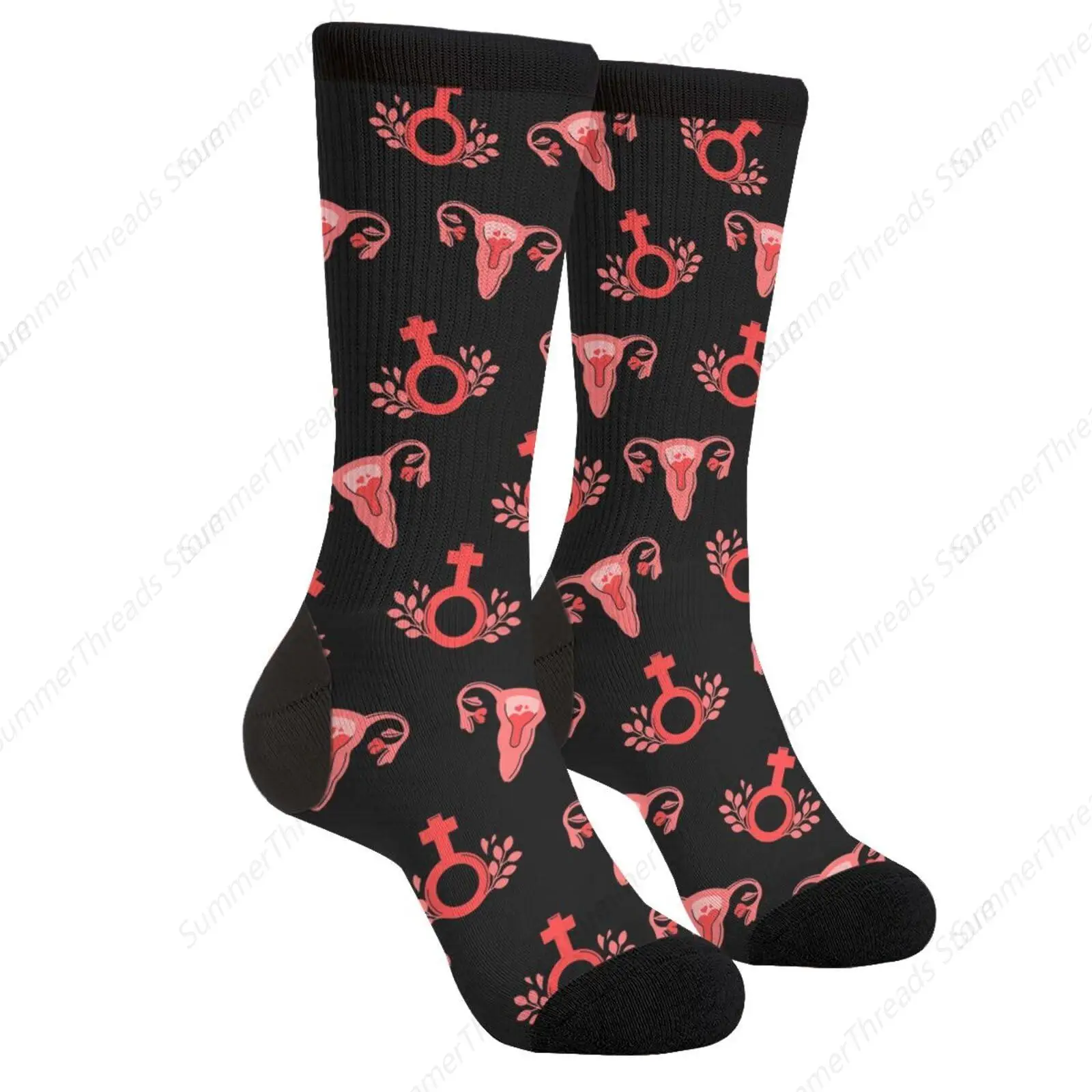 Womb Uterus Female Ovaries Vagina Pink Black Casual Unisex Novelty Fun Crew Socks Fashion Comfortable Men And Women Crazy Dress