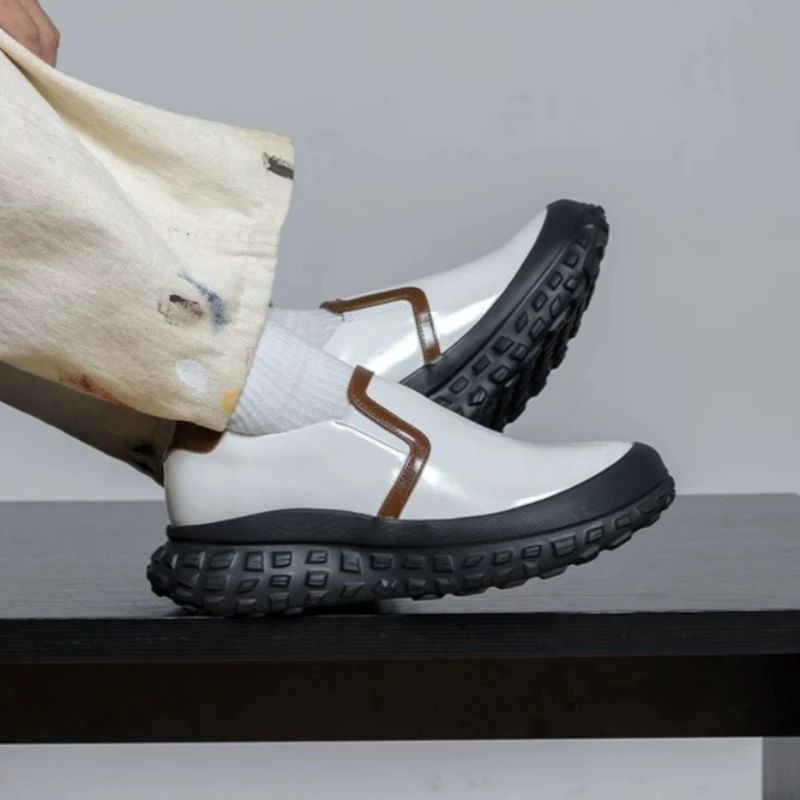 Cowhide Loafers Height-increasing Shoes Men's Tire Thick-soled Height-increasing Shoes Wide-headed Casual Sports Leather Shoes