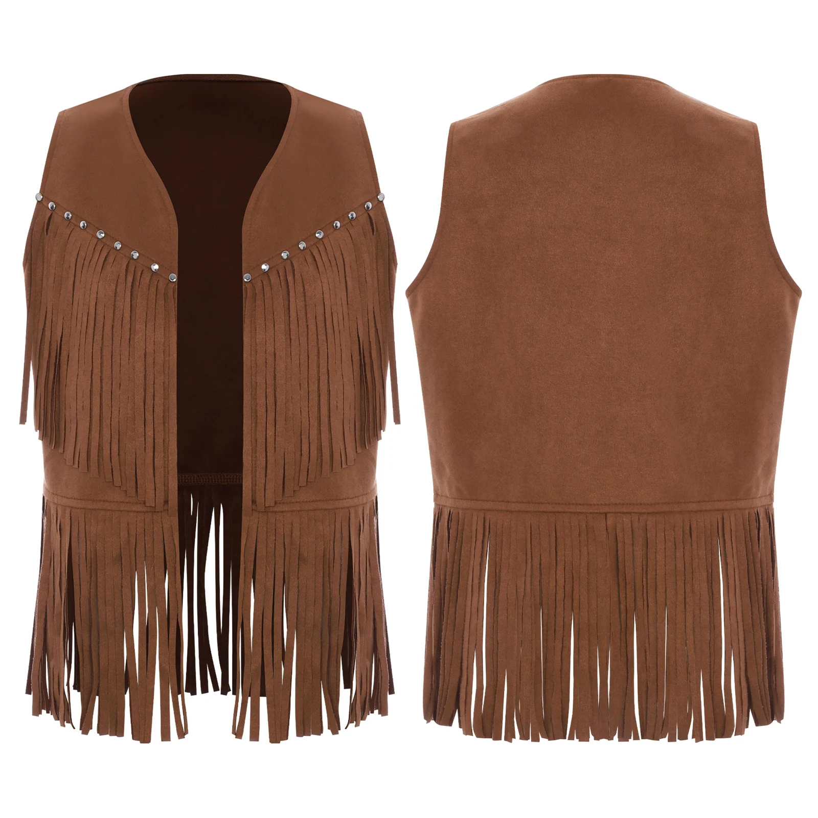 Kids Girls Boys Tassel Fringed Vest Open Front Waistcoat Jackets Child Halloween Western Cowboy Costumes Cowgirl Fancy Dres Up