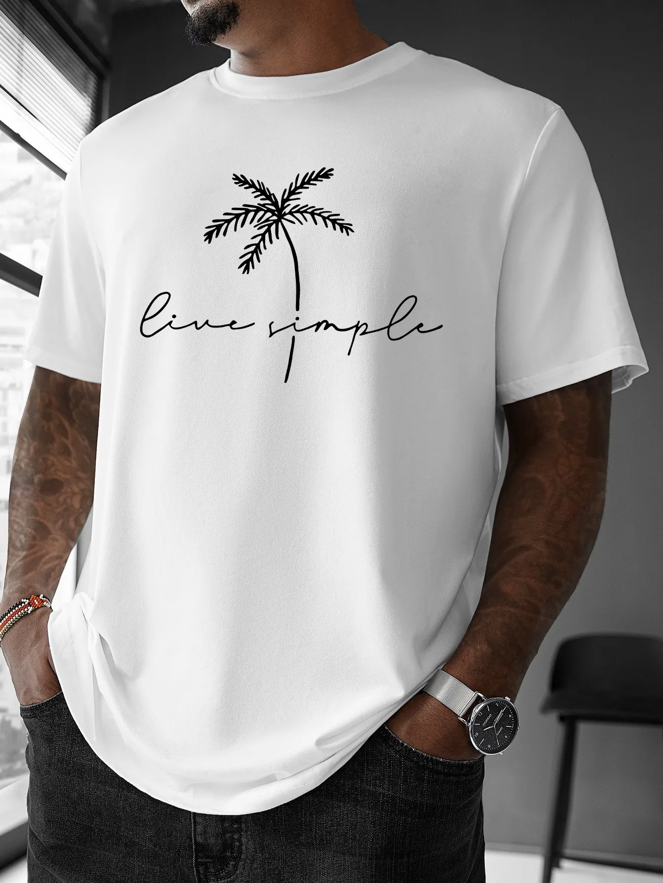 2026 Summer New Style Men's T-shirt Street Casual Fashion Simple Soft Comfortable Breathable 3D Coconut Tree Pattern Print