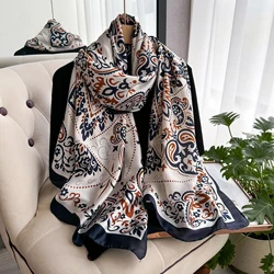 New Geometry Design Large Silk Soft Scarf Women Stylish Print Long Shawl Handkerchief Summer Sun protection Elegant Travel Wrap