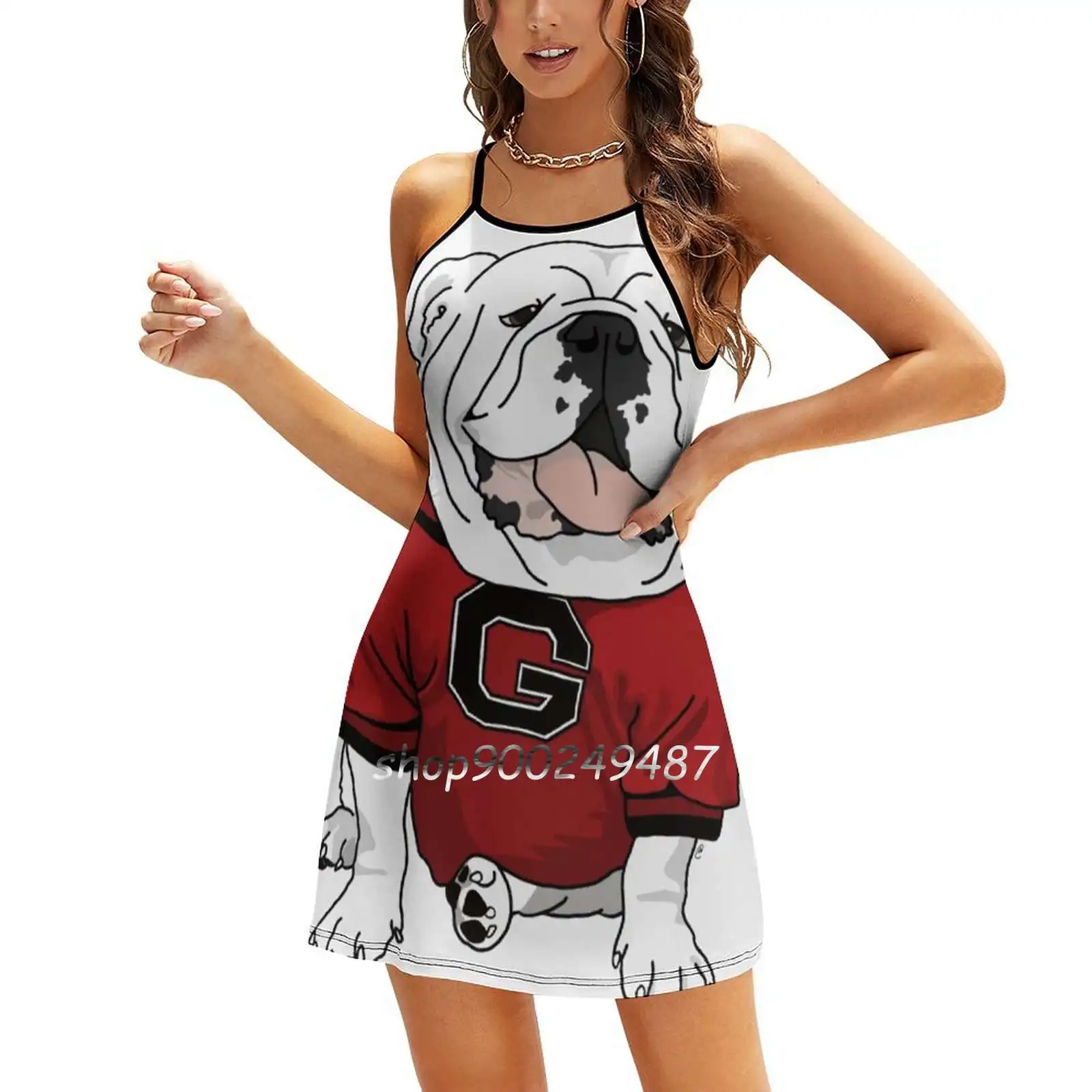 Uga Bulldog Dresses For Women A-Line Korea Style Slim Long Sleeve Dress University Of Georgia Uga Go Dawgs Football Mascot