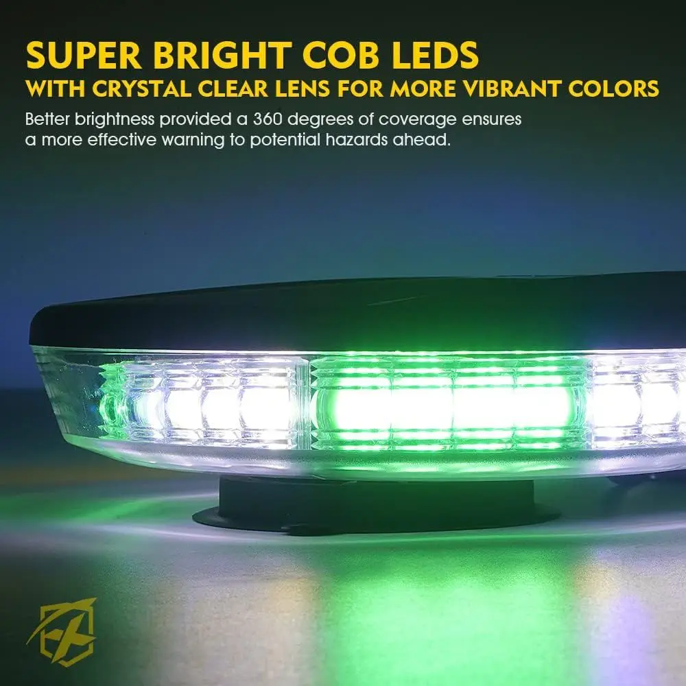 Faro stroboscopico sul tetto del veicolo di emergenza con 19 modelli flash, base magnetica, bianco e verde