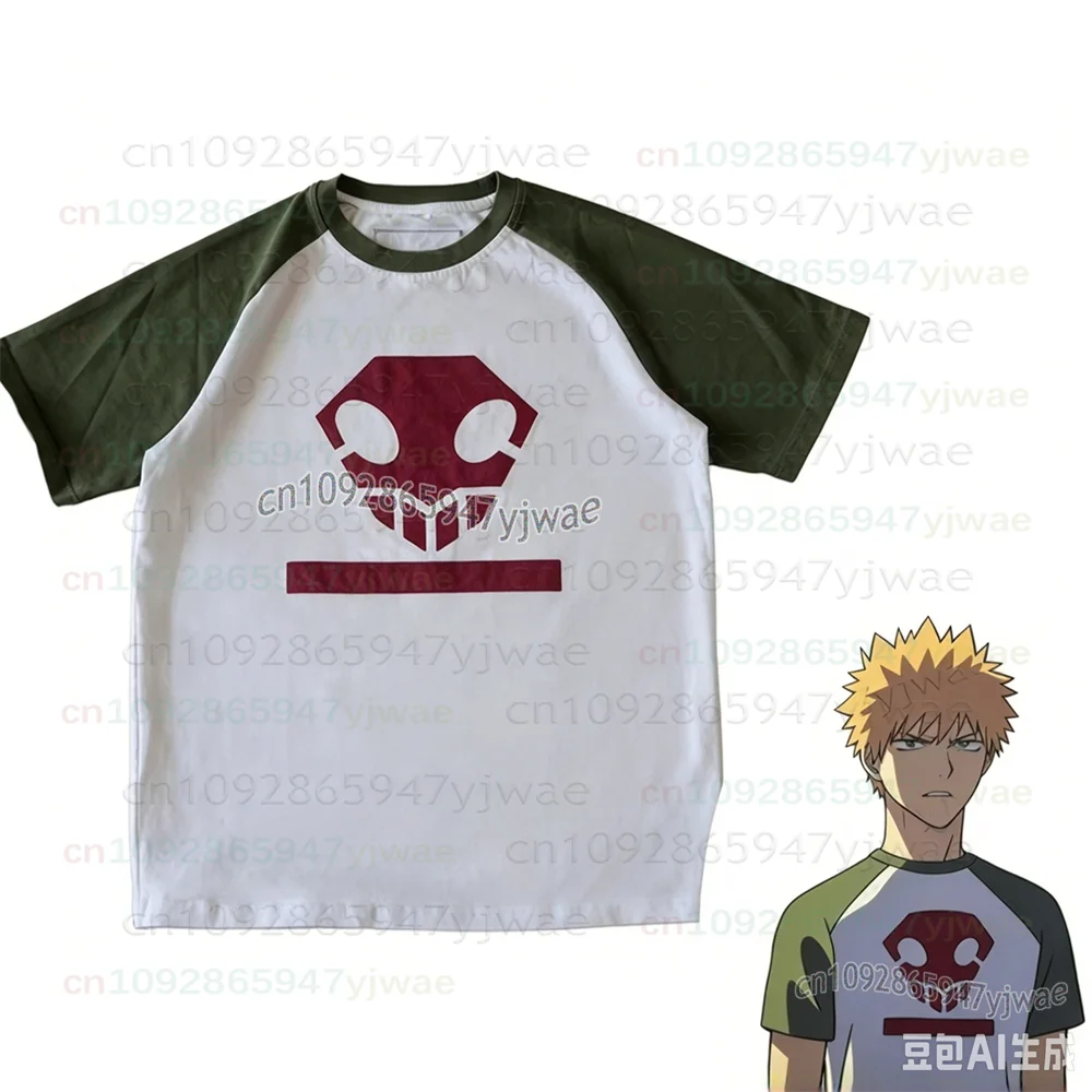 Anime-inspiriertes Ichigo Kurosaki Raglan-T-Shirt für Männer und Frauen, Vintage-Patchwork-Grafik-T-Shirt, grün-weiß, für Fans, Cosplay, Streetwear-Oberteile – Detail 4