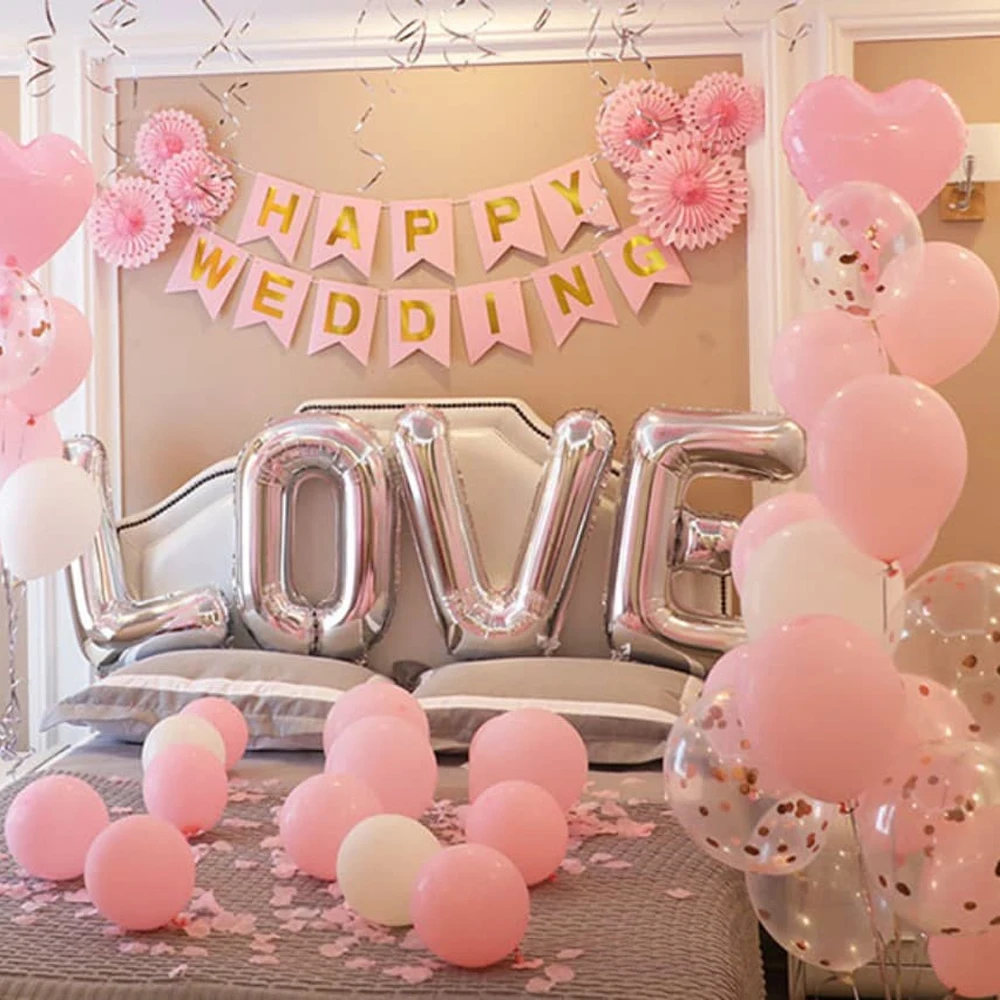 Rosa Ballon-Set LOVE Geburtstags-Buchstabenballon aus Aluminiumfolie Bunter Konfetti-Ballon für Prinzessinnen-Teeparty Geburtstagsantrag – Detail 3