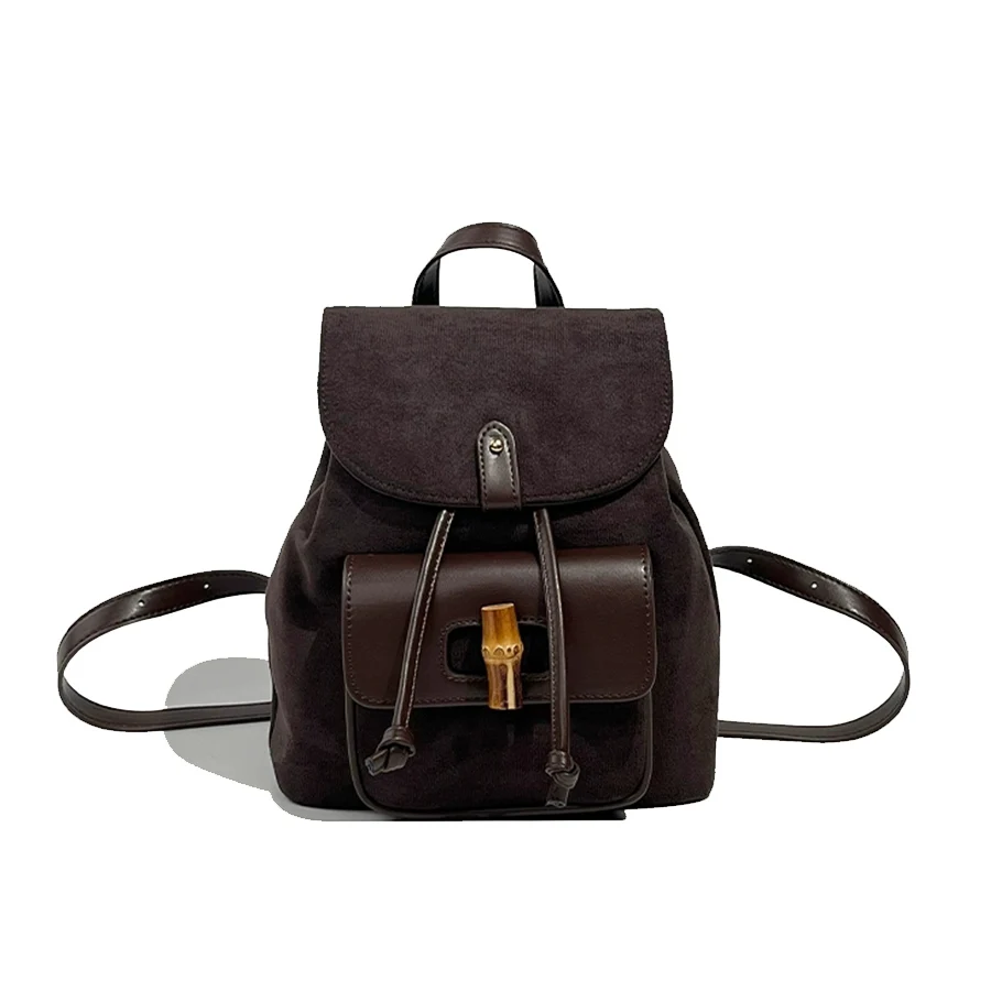 

Hot Girls Brown Small Backpack Women Retro Versatile Suede Chic Y2k Backpacks Female Travel Mochila Drawstring Bagpack Sac a Dos
