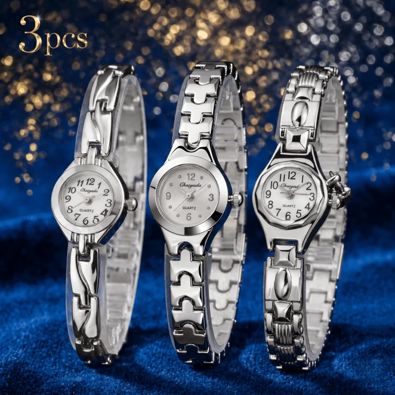 

3PCS/Set Fashion Small Arabic Dial Women Watches Luxury Brand Alloy Strap Quartz Wristwatches Retro Elegant Ladies Clock Gift