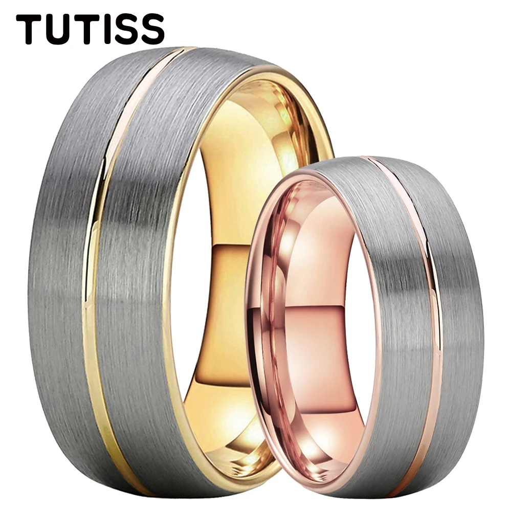 

TUTISS 8mm Men Women Domed Wedding Band Tungsten Carbide Ring Center Groove Brushed Finish