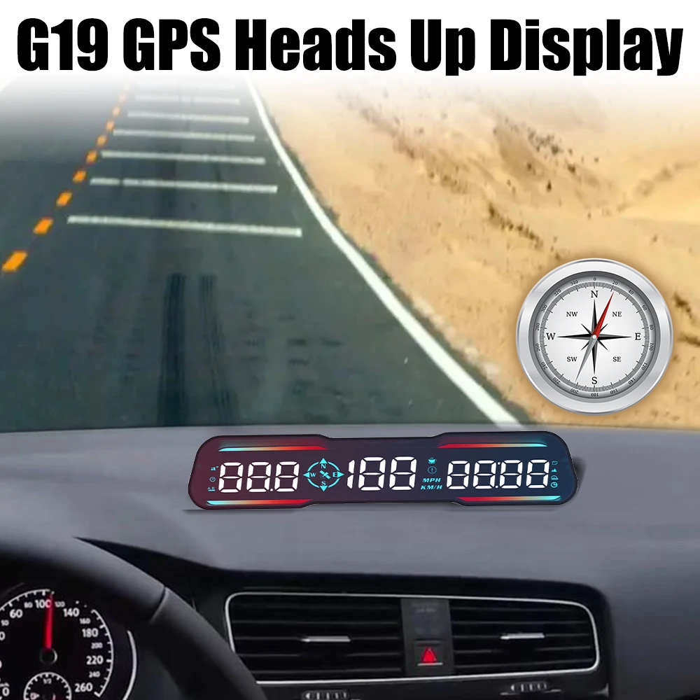 

Speedometer Clock Car GPS Heads Up Display Compass Smart Digital Alarm Reminder Meter G19 HUD Auto Accessories KM/H MPH Meter