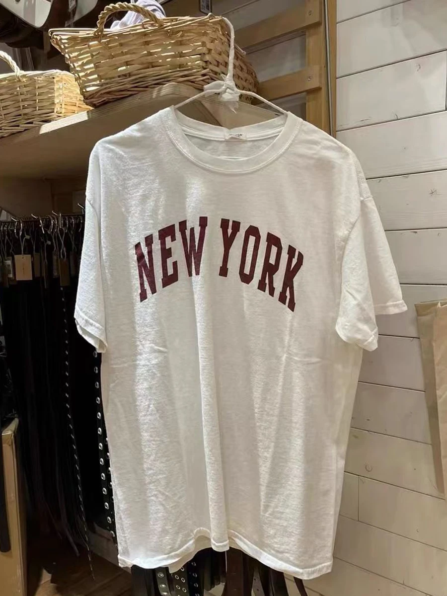 New York Letter Print Loose Tees Summer O-Neck Cotton Short Sleeve T-shirt Female American Vintage Streetwear Oversized t-shirt