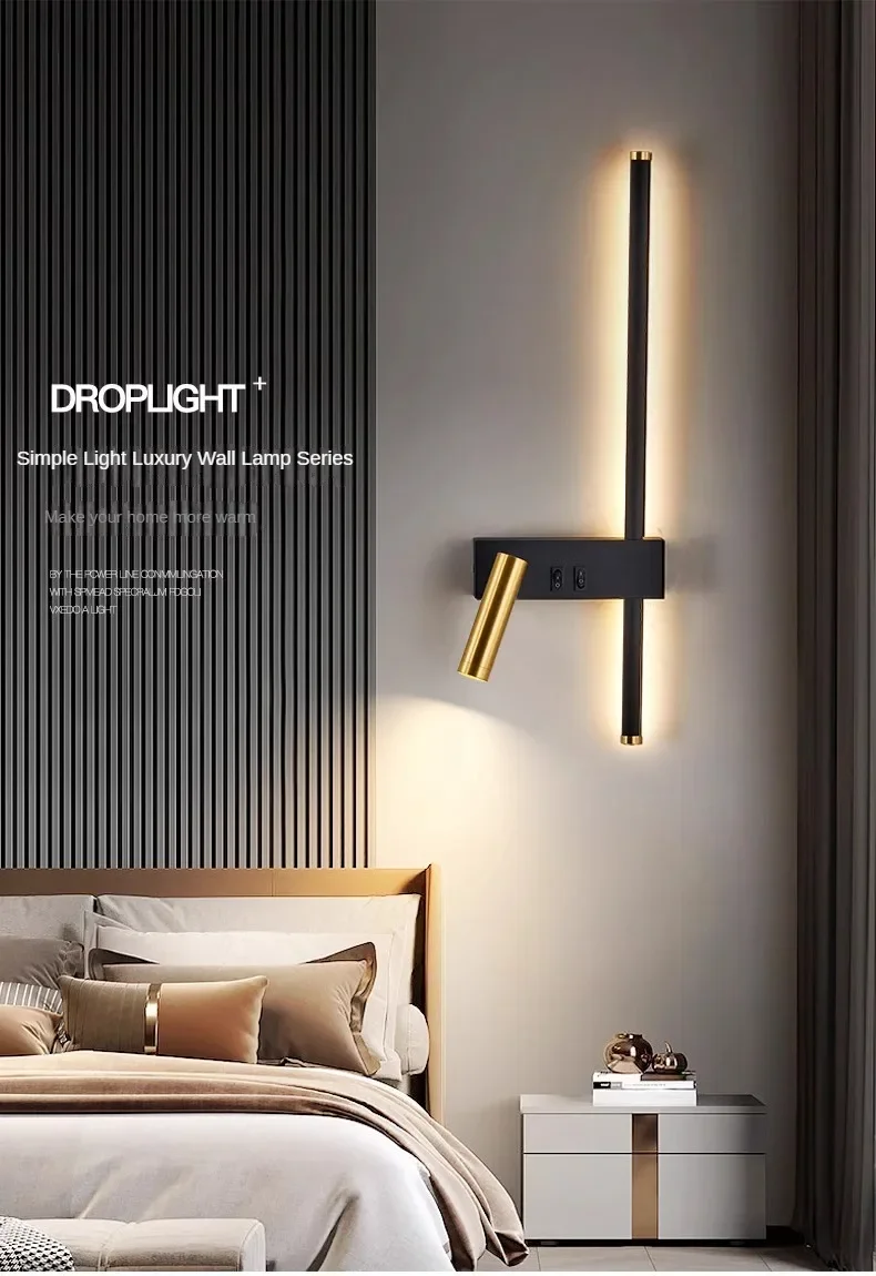 Modern Minimalist Nordic Living Room Grille Background Wall Bedroom Headboard Creative Extremely Simple Long LED Wall Light