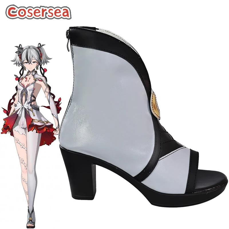 Cosersea Camellya Cosplay Shoes Wuthering Waves Bloom Bearer of the Black Shores Camellya High Heel Gray PU Leather Cosplay Boot