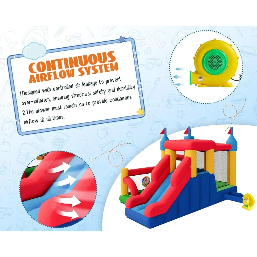 Maison de rebond, videur gonflable avec souffleur d'air, château de saut avec toboggan, château gonflable intérieur extérieur (145,7 × 1181,1 × 6,6 pouces)