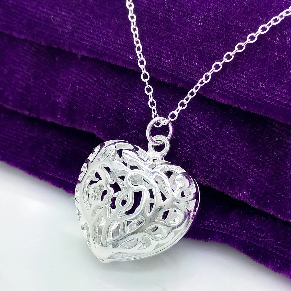 Hot luxury 925 Sterling Silver unique heart Hollow necklace earrings Jewelry set for women Fashion wedding accessories Gifts