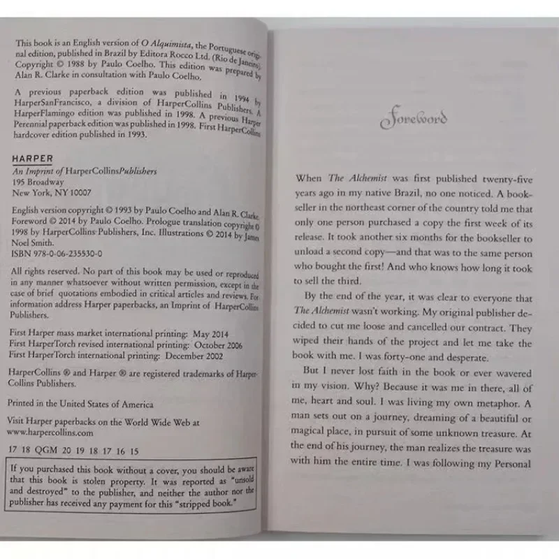 นักเล่นแร่แปรธาตุโดย Paulo Coelho ครบรอบ25th ปีหนังสือปกอ่อนวรรณกรรมภาษาอังกฤษคลาสสิก