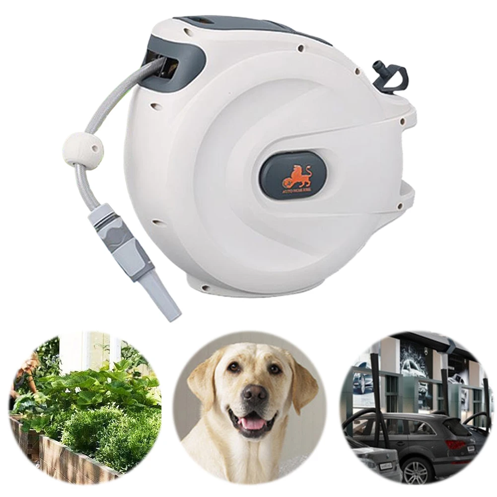 

65 Ft Retractable Garden Hose Reel Wall Mounted Hose Reel 180 Degree Swivel Bracket Automatic Hose Reel for Garden Watering