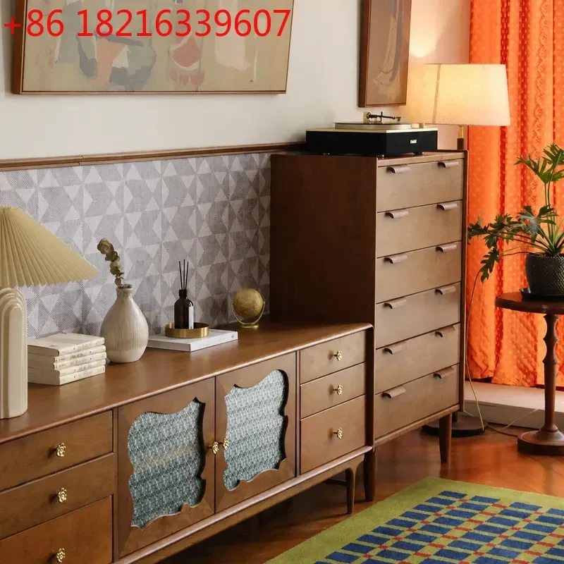 YAO Nordic Retro Light Solid Wood Multi Functional Storage Six Drawer Chest Simple Bedroom Living Room Furniture