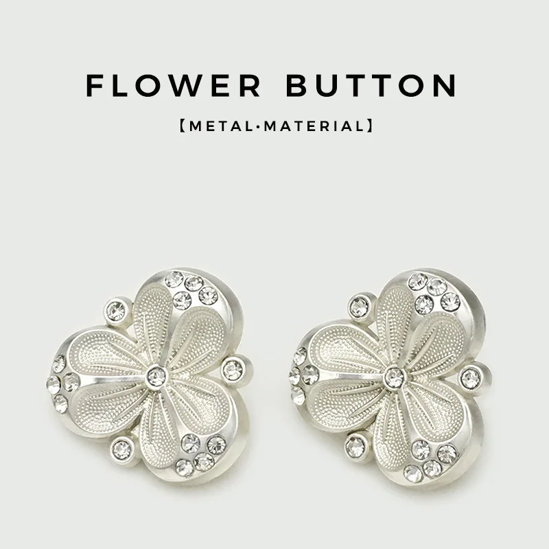 

6 шт., 22,5 мм, изысканный серебристо-белый цветочный комплект, бриллиантовые пуговицы, шерстяное кашемировое универсальное пальто, металлический пояс, бриллиантовые пуговицы N817