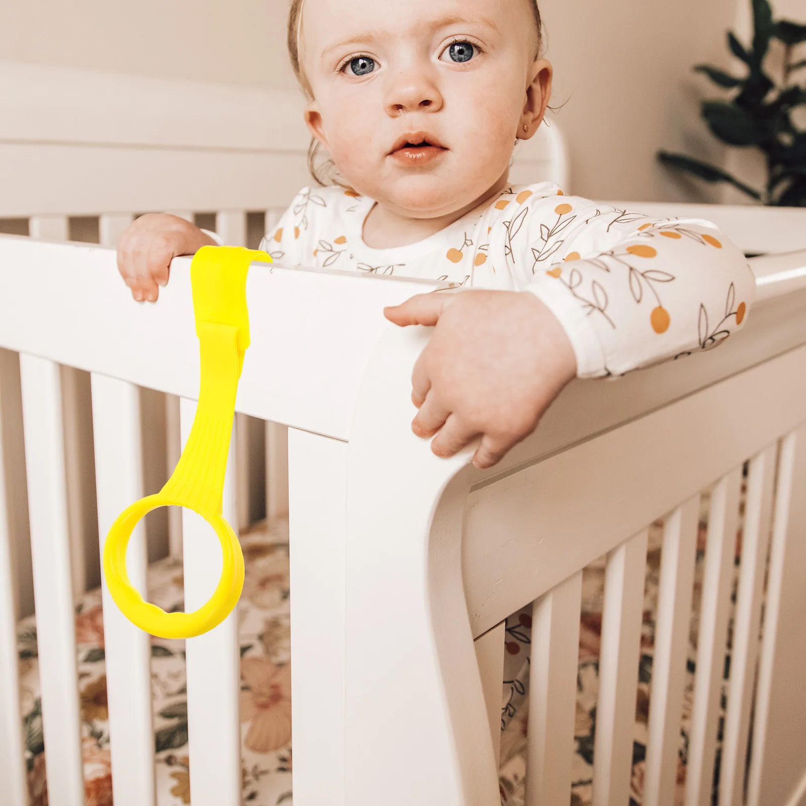 

Adjustable Baby Standing Safety Ring Pull Up Rings Infant Toddler Bed Walking Exercise Yellow Lightweight Easy Grip Crib Cot