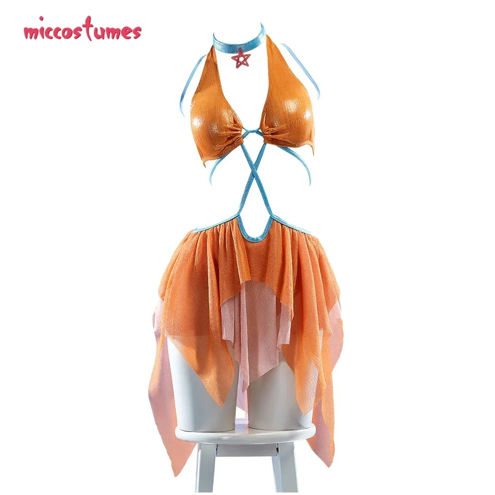 haikyuu Women Fairy Ruffle Elf Bikini Set Halter Top Skirt Two Piece Elf Bathing Suit with Glove Anime Cosplay Rave Outfit view 2