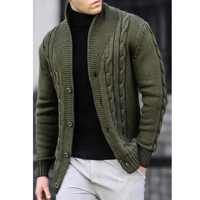 Men's Casual Sweater Thickened Warm Fried Dough Twists Cardigan Autumn Winter Knitwear Coat