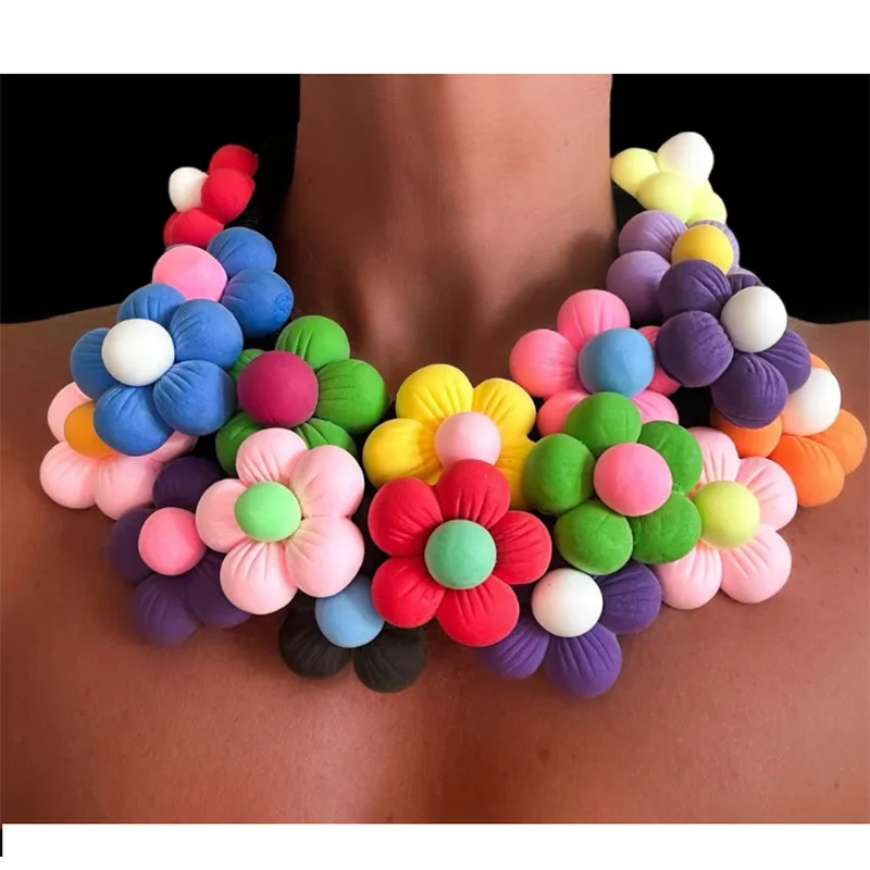 Exaggerated Rosary Metal Layer  Choker Gift Elegant Colorful Handmade Flower Banquet Holiday Women Accessories inflate necklace
