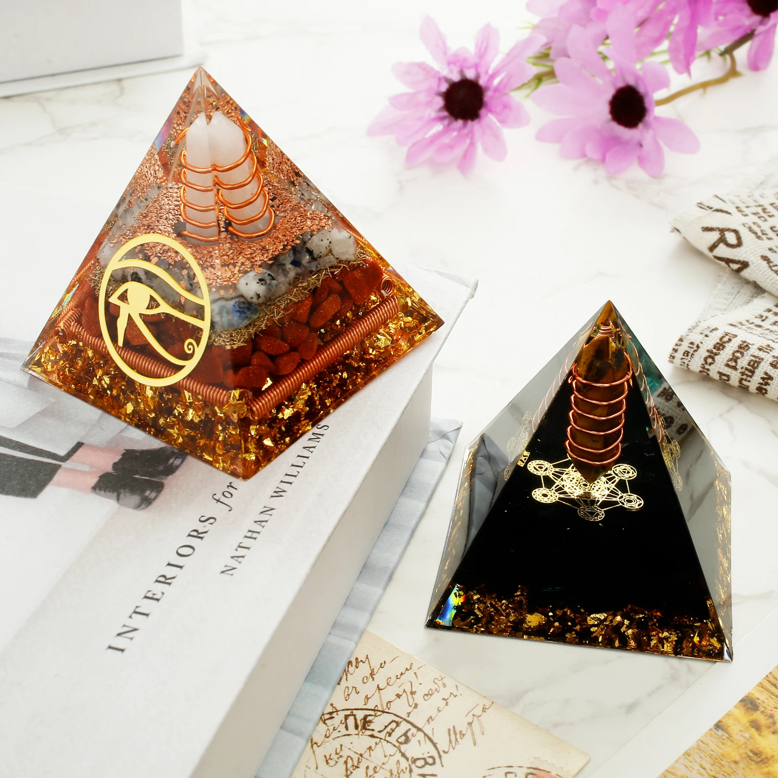 Crystal Pyramid Reiki Energy Pyramid Decor Handmade Meditation Pyramid Ornament Energy Protection Crystal Generator for Office