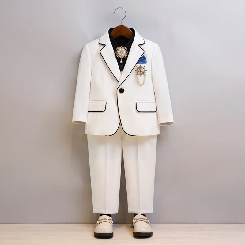 Kids Photograph Evening Party Performance Costume  Young Boys White Baptism Wedding Suit Children Formal Ceremony Tuxedo Dress