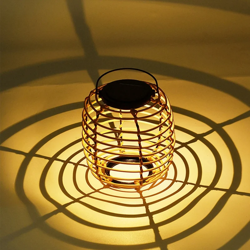 Solar Rattan Hanging Light Iron Rattan Woven Solar Light Yard Decorative Hanging Light