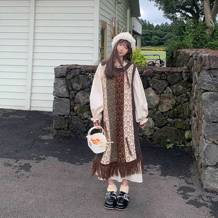 

Осеннее повседневное свободное платье-жилет средней длины без рукавов с круглым вырезом и сердечками для женщин