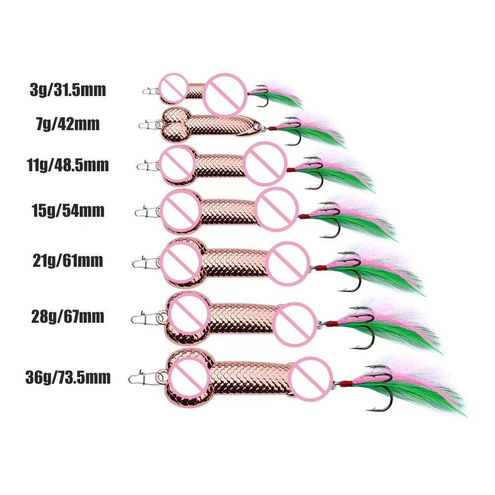 Metal Penis Spoon Lure 3g 7g 11g 15g 21g 28g 36g Hard Bait Tackle Sequin Vibrating Fishing Lure Artificial Bait Feather Hook VIB