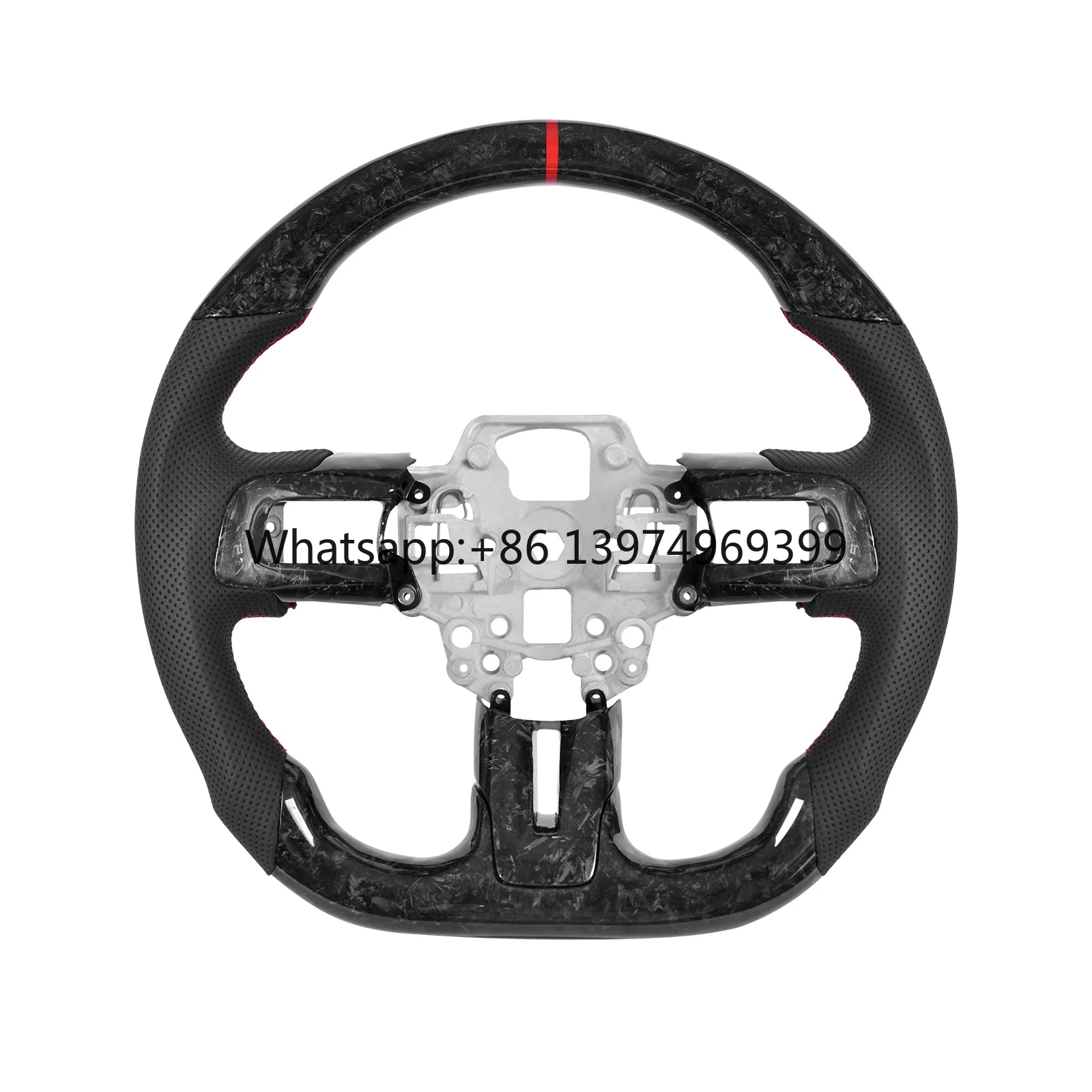 Forged Carbon Fiber Steering Wheel Flat Bottom with Perforated for Mustang EcoBoost/GT/Shelby GT350/GT350R 2018-2023