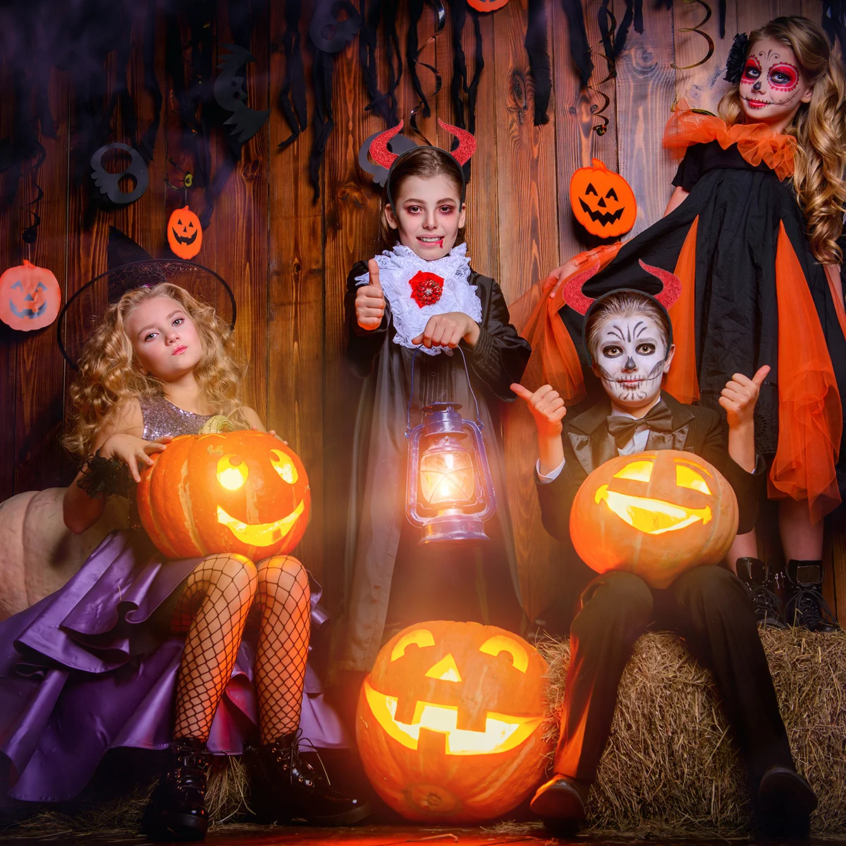 

4Pcs Halloween Devil Costume Set Red Horn Headband and Trident Cosplay Props Party Decoration Accessory Exaggerated Design