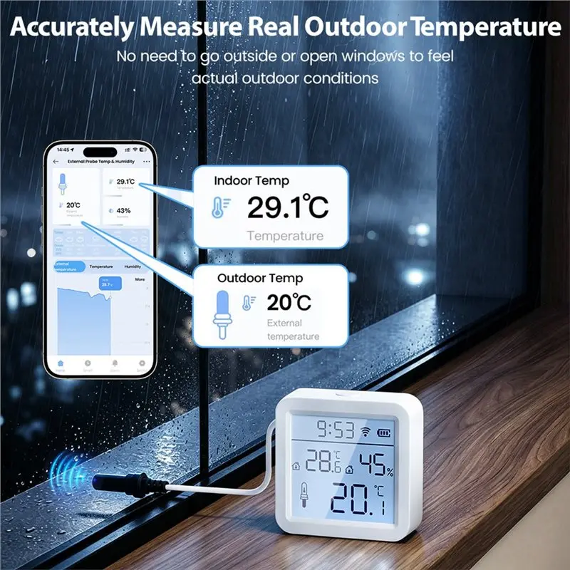 WCS-Tuya Smart Home Wifi Thermo-Hygro Meter Temperature And Humidity Sensor With External Probe APP Remote Monitoring Data View