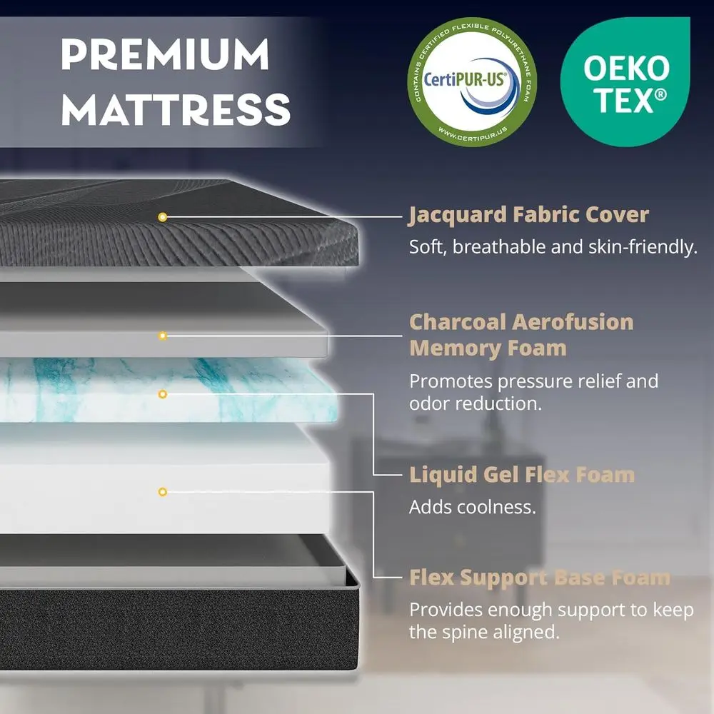 Dyonery Twin XL Adjustable Bed Baswith WirelRemote + 12 Inch Twin XL Gel Memory oam MattrBed in a Box, and oot Incline, Zero Gra view 6