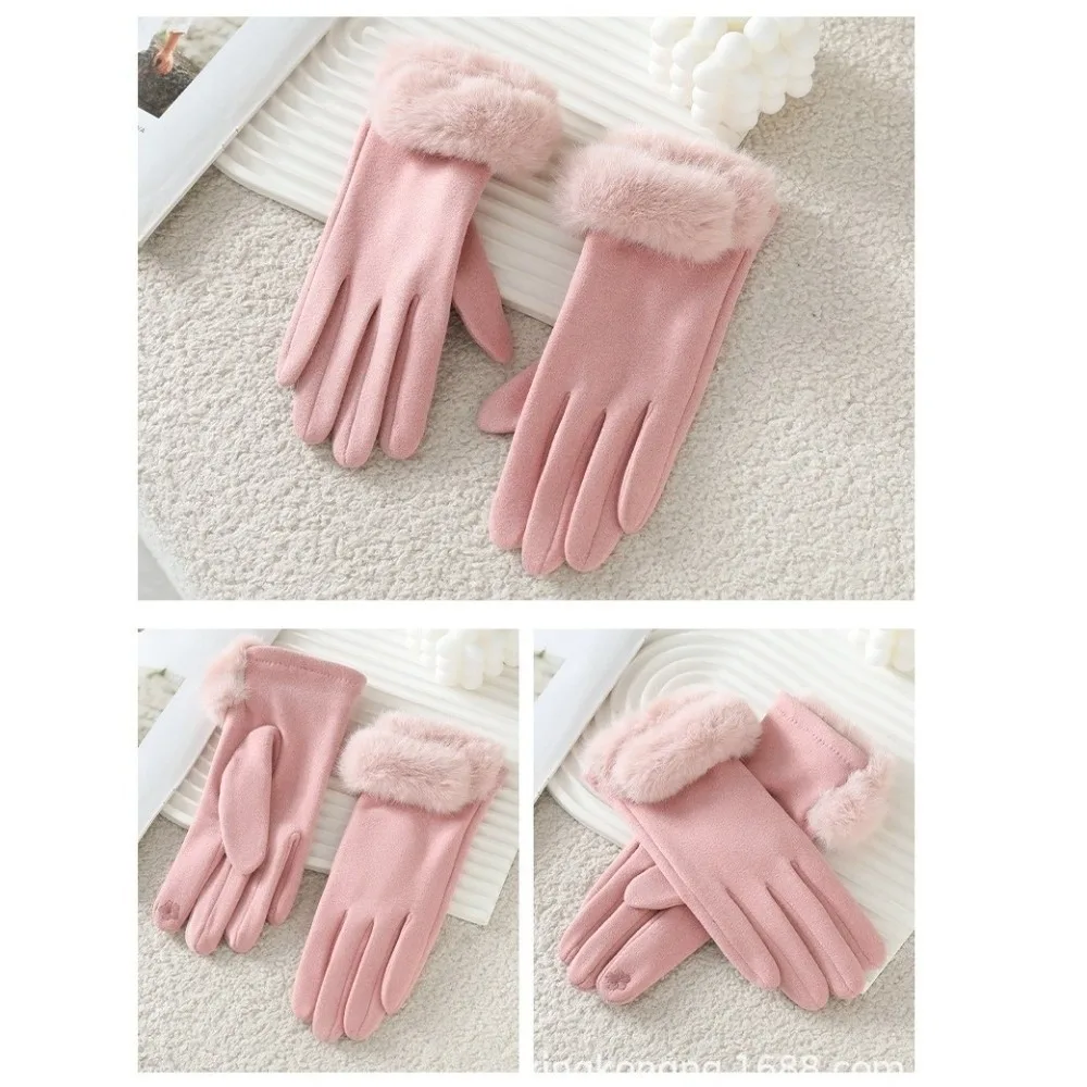 Thick Warm Fleece Lined Gloves Suede Material Women Size Winter Gloves Furry Cuff Lined Design Windproof Gloves Driving Cycling