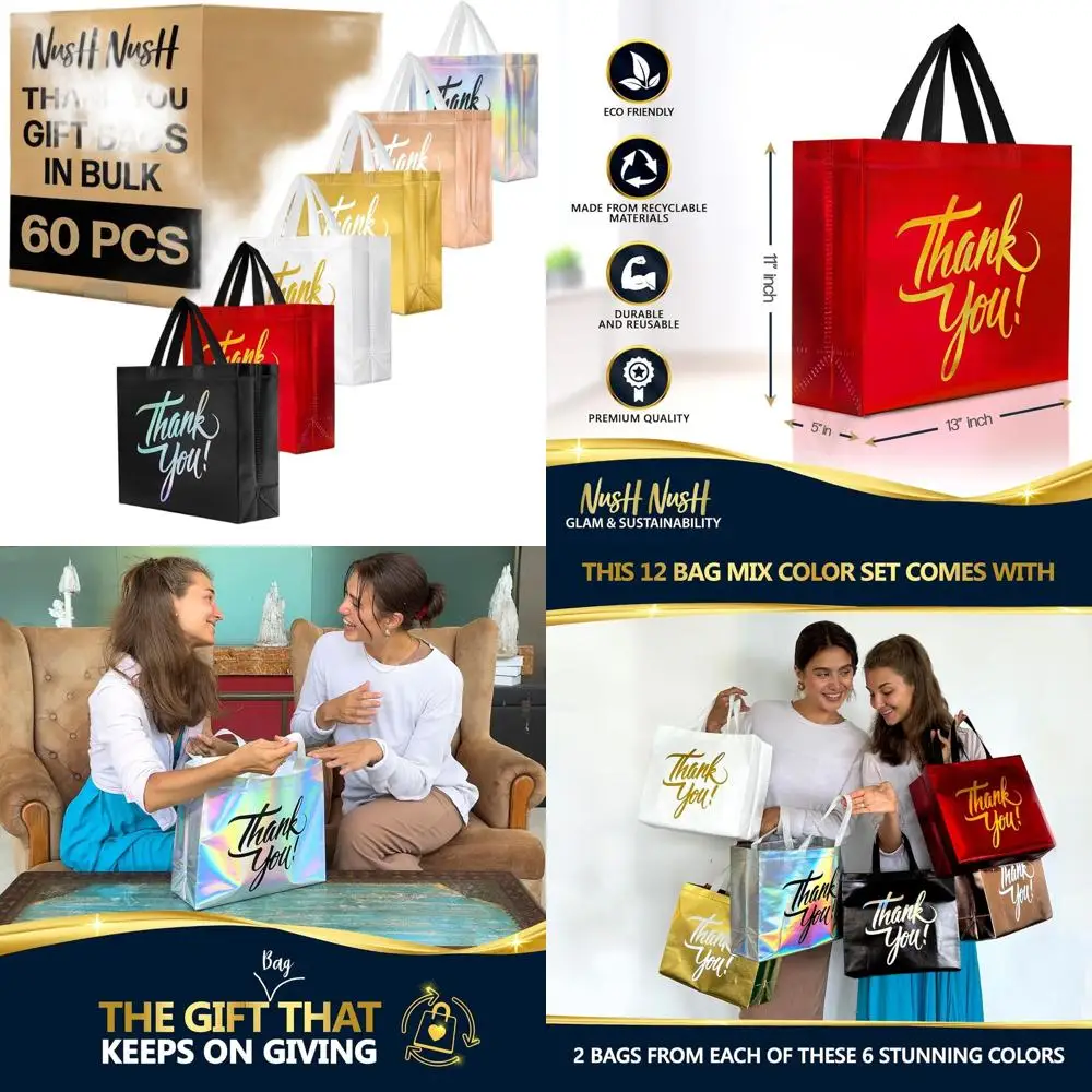 Paquete de 60 Bolsas de Regalo Grandes, Colores Surtidos, Ideales para Fiestas, Días Festivos y Ocasiones Especiales - 13W x 5D x 11H