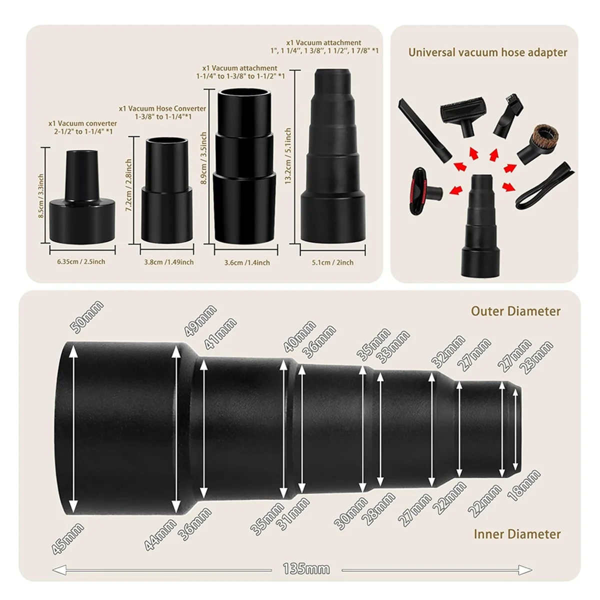 12PCS Universal Vakuum Aufsätze 1-1/4In Staubsauger Zubehör Pinsel Verlängerung Zauberstab Düse Fugendüse Nass Trocken-LITE