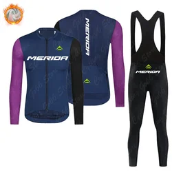 Team Merida Winter Cycling Set Thermal Fleece Bicycle Clothing Long Sleeve Jersey Road Bike Clothes Ropa Ciclismo MTB Uniform