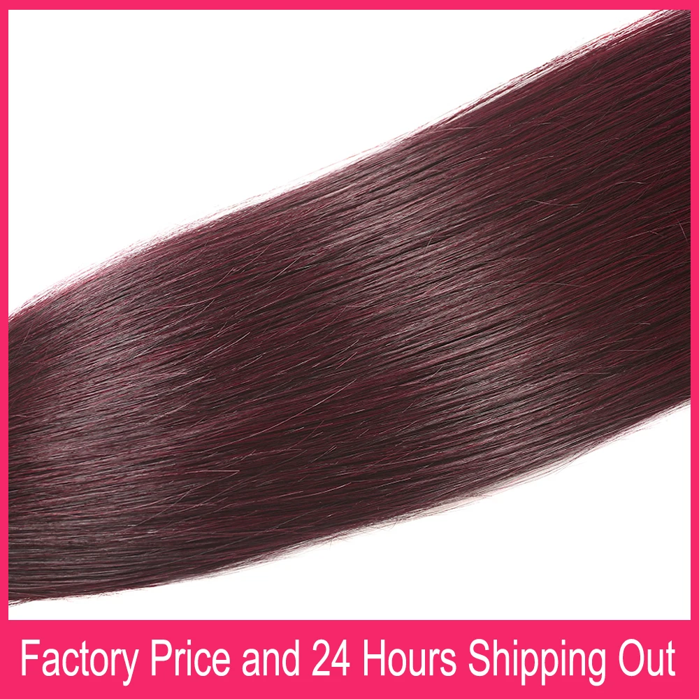 1B 99J Straight Bundles With 4x4 Lace Closure 100% Human Hair Ombre Burgundy Colored Hair Bundles With Transparent Lace Closures