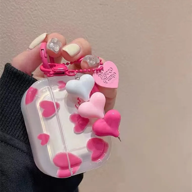 Pink Heart+Pendant For Apple AirPods 1 2 pro Bluetooth Headphone Cover 3rd Generation Silicone Soft Cover Protective Case