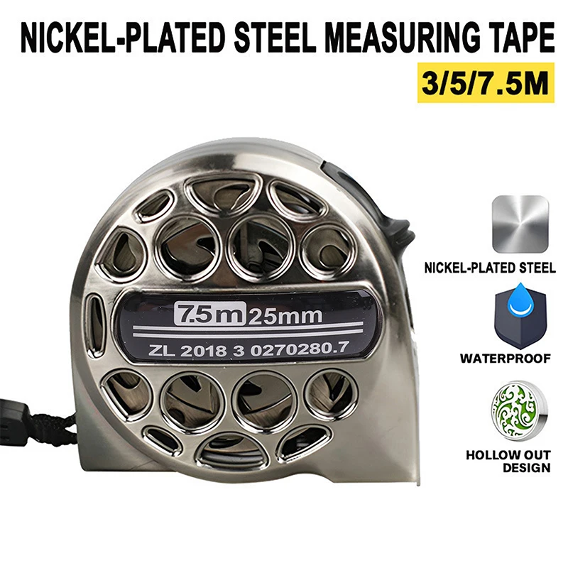 3/5/7.5M Stainless Steel Anti-corrosion Retractable Metric Ruler Metric Tape Measure Hollow Design Woodworking Measuring Tool